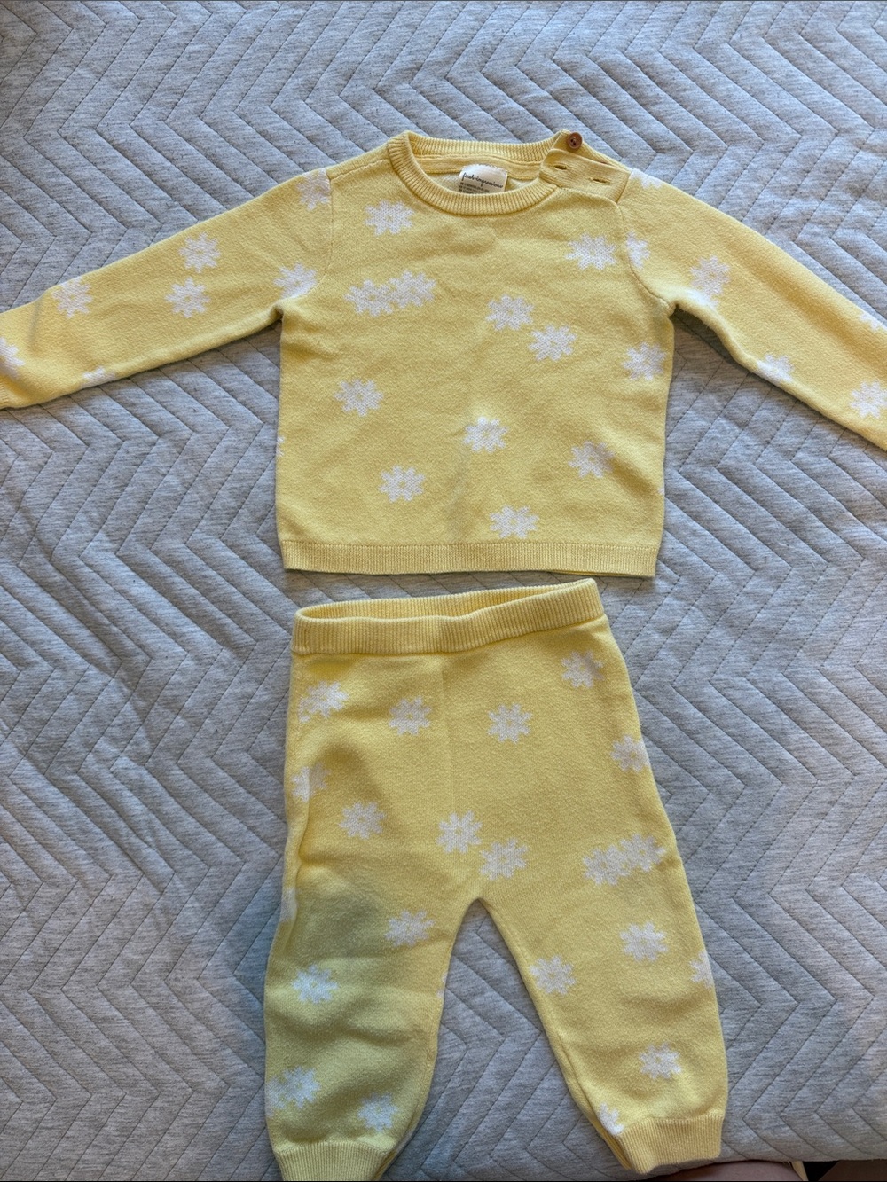 First Impressions Yellow Knit Floral Matching Set